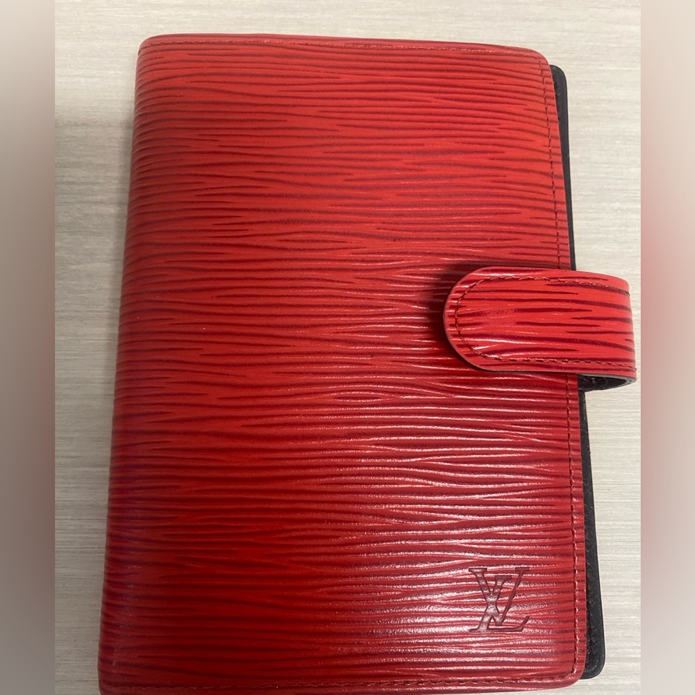 Louis Vuitton Red Epi Leather Small Agenda 6 ring gold-tone binder card holder
